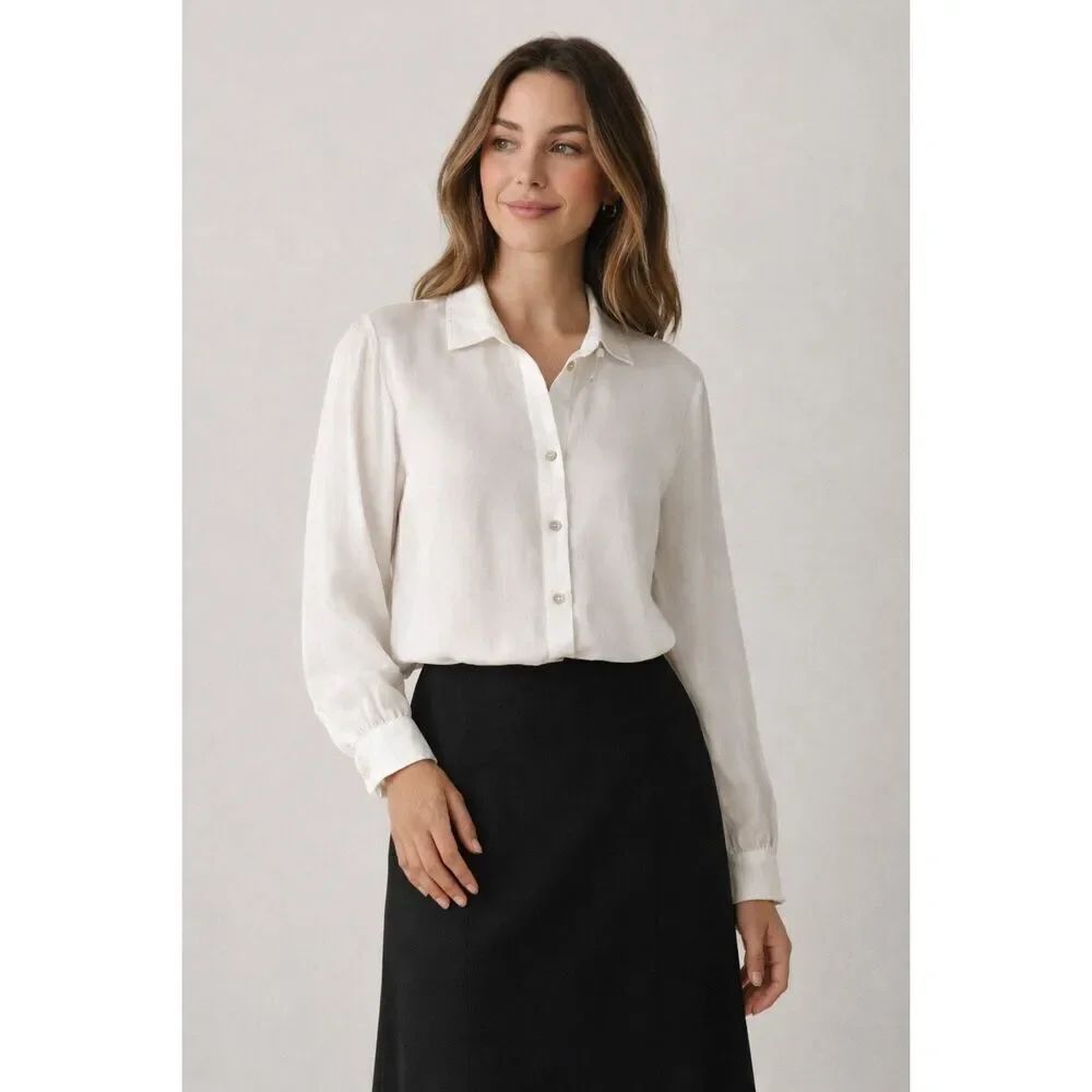 H&H Italy White Viscose Button Up Blouse Women’s Medium NWT